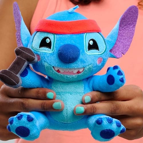 Disney Just Play Stitch Small 7-inch Plush with Barbell, Soft Material, Kids' Toy