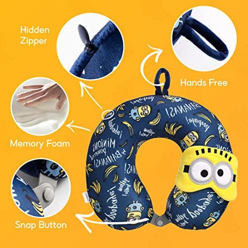 MINISO Minions Travel Neck Pillow with Eye Mask