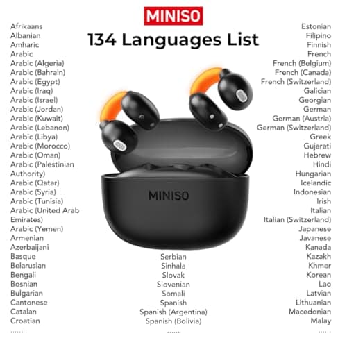MINISO Real Time AI Translation Earbuds for Travel and Business Support 135 Languages Wireless Headphones with Clip-On D