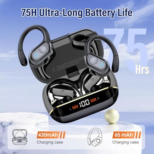 Wireless Earbuds Bluetooth 5.4 Headphones with 4 ENC Mic and LED Display for Running Black
| IP7 Waterproof Bluetooth E
