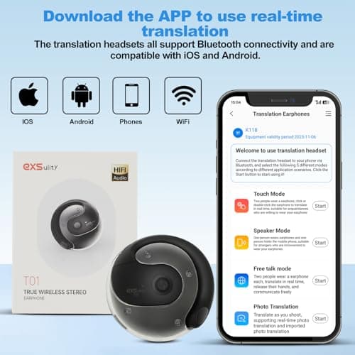 AI Language Translator Earbuds, Real-Time Translation for 144 Languages - Travel, Business, and Learning Ideal for iOS &
