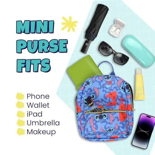 Disney Stitch with Hearts Mini PU Leather Backpack Purse for Girls with Adjustable Straps - Blue, One Size