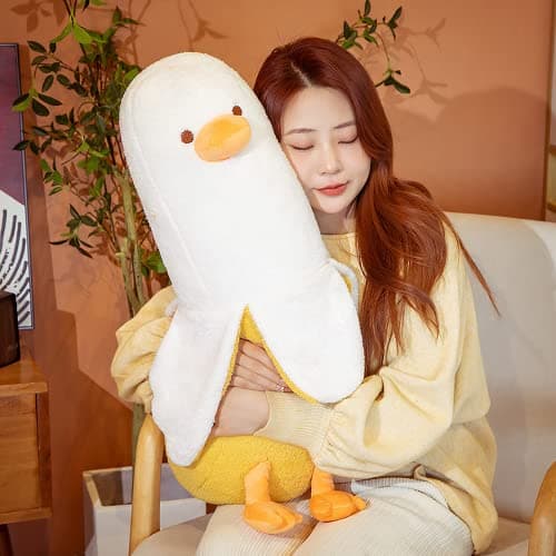 PEACH CAT Banana Duck Plush Toy for Kids White 19.7" Hugging Pillow
