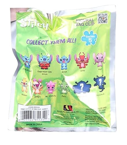 Disney Stitch Series 5-3D Figural Foam Bag Clip for Blind Bag Collectors | Unique Random Edition | Perfect for Disney Fa