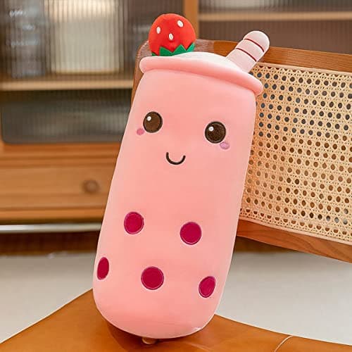 Cute Plushies Long Plush Pillow Bubble Tea Stuffed Animal for Kids Adults (Pink, 16 Inch)