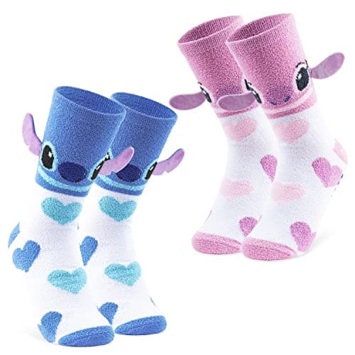 Disney Fluffy Socks Women, Stitch Multipack Slipper Socks - Perfect Gift for Ladies, OEKO-TEX STANDARD 100 Certified Com