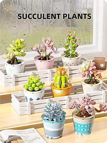 Mini Blocks 225PCS Succulent Plant Bonsai Building Set for Adult Gift, Office and Room Decor, Unique Plant Model Toys