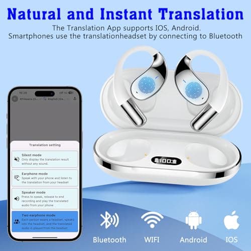3-in-1 AI Translator Earbuds for Real-Time Translation and Music Playback (White)
| 144 Accents Real-Time Translation E