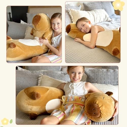 Tezituor Long Capybara Plush Body Pillow, Soft Sleeping Throw Pillow for Kids, Cute Capybara Stuffed AnimalBirthday Chri