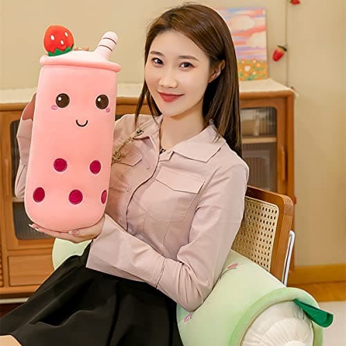 Cute Plushies Long Plush Pillow Bubble Tea Stuffed Animal for Kids Adults (Pink, 16 Inch)