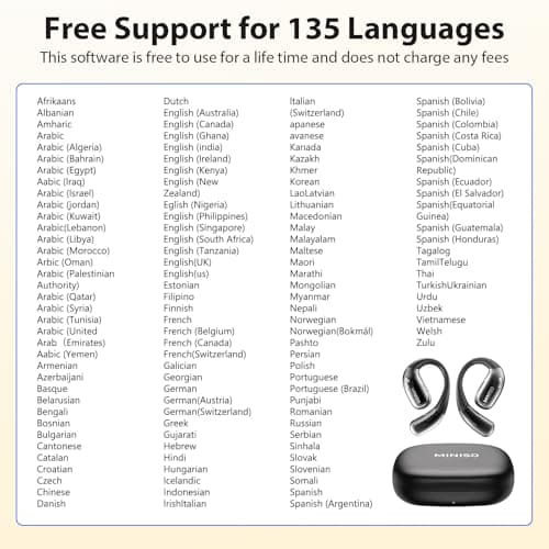 MINISO AI Translation Earbuds Real Time Language Translator for Travel Business & Learning Fit iOS & Android