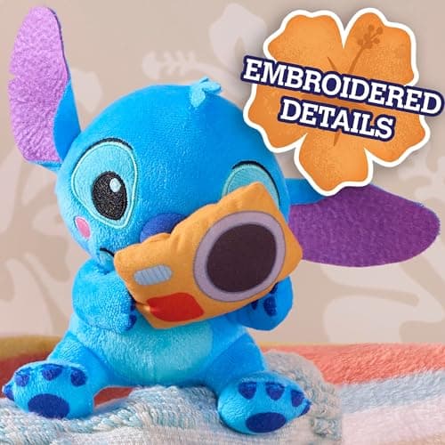 Disney Just Play Stitch Small 7-inch Plush with Camera Toy, Soft Material, Kids Ages 2 Up