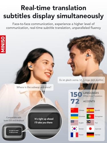 MINISO AI Translation Earbuds Real Time with LCD Touchscreen for Travel & Business, 3-in-1 Language Translator Bluetooth