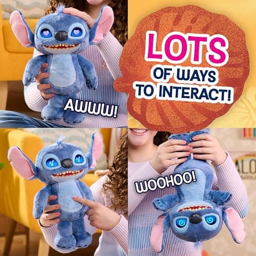 Just Play Disney Stitch Many Moods Interactive Plush for Kids & Fans, 14-inch, 50+ Sounds & Phrases, LCD Eyes