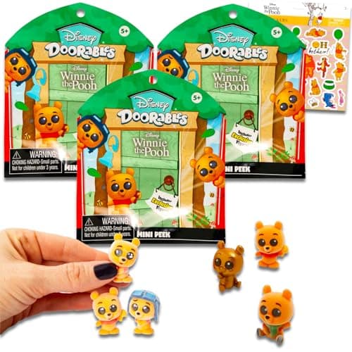 Winnie The Pooh Doorables Blind Bags Bundle for Kids and Adults | 3 Mini Figures and Stickers | Fun Figurines for Collec