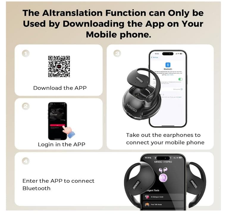 MINISO X15 ProAI Translator Earbuds for Language Travelers and Professionals at International Meetings 135 Languages Blu