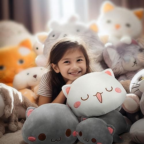 AFAN Cat Stuffed Animals Soft Plush Toys for Kids and Girls Boys Room Decor Gifts (Round Eyes, White, 1|7 Inch)  
AFAN K