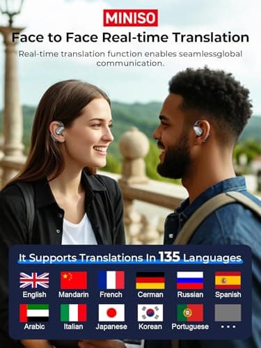 MINISO Travel Language Translator Earbuds AI Real Time Bluetooth 6.0 Open-Ear Headphones for Business 60Hrs Playtime  
M