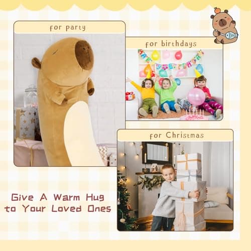 Tezituor Long Capybara Plush Body Pillow, Soft Sleeping Throw Pillow for Kids, Cute Capybara Stuffed AnimalBirthday Chri