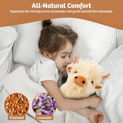 Microwaveable Highland Cow Stuffed Animal Toy - White Gift for Girls and Kids