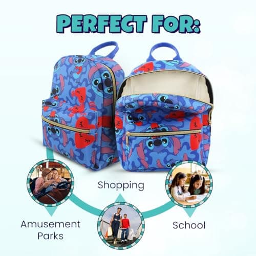 Disney Stitch with Hearts Mini PU Leather Backpack Purse for Girls with Adjustable Straps - Blue, One Size