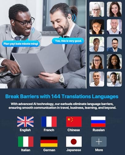 AI Translation Earbuds Real Time for Travel, Business, and Learning (Black)