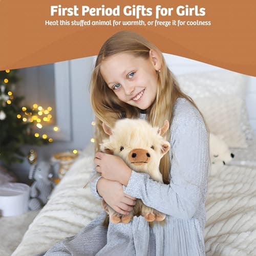 Microwaveable Highland Cow Stuffed Animal Toy - White Gift for Girls and Kids