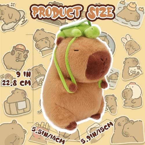 Kawaii Capybara Plush Toy for Kids and Adults - 9 Inch Cute Capybara Stuffed Animal with Turtle Backpack