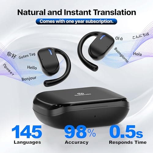 OWS Real-Time Translation Earbuds for Travel Business Learning, Black - 144 Languages & Accents Support