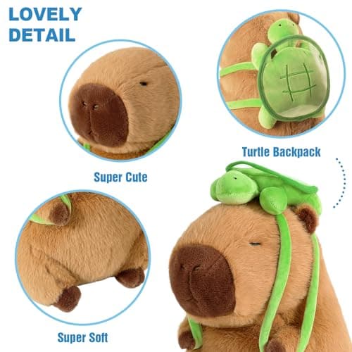 Ditucu Cute Brown Capybara Plush with Turtle Backpack for Kids 13 Inch Hugging Gifts