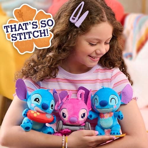 Disney Stitch That's So Stich Angel Small 7-inch Plush Stuffed Animal for Kids Ages 2 Up Pink Alien Features Interactive