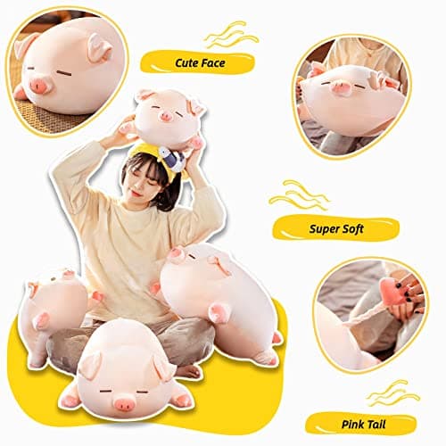 Kawaii Soft Pig Plush Pillow - Adorable Cuddle Toy for Kids and Adults (Squint, 15.7in)  
Kawaii Soft Pig Hugging Pillow