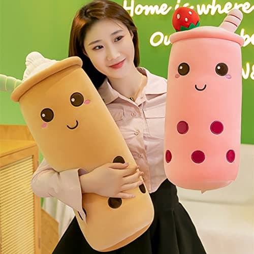 Cute Plushies Long Plush Pillow Bubble Tea Stuffed Animal for Kids Adults (Pink, 16 Inch)
