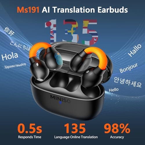 MINISO MS191 AI Translation Earbuds - Real Time Language Translator for Travel, Business & Learning Support 135 Language