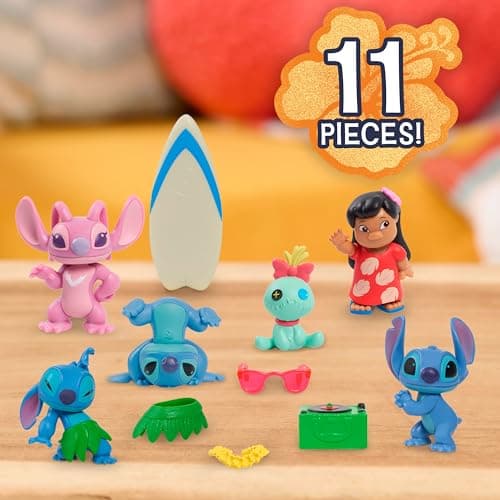 Just Play Disney Stitch Collectible Figure Set for Kids Ages 3+, Home Decoration, 11-Piece 2-inch Figurines Set with Acc
