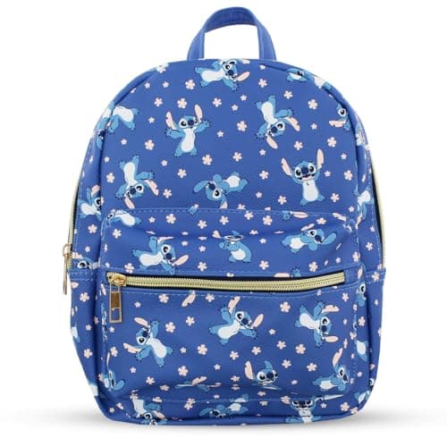 Disney Stitch with Hearts Mini PU Leather Backpack Purse for Girls with Adjustable Straps - Blue, One Size