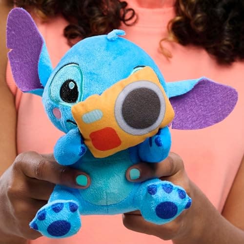 Disney Just Play Stitch Small 7-inch Plush with Camera Toy, Soft Material, Kids Ages 2 Up