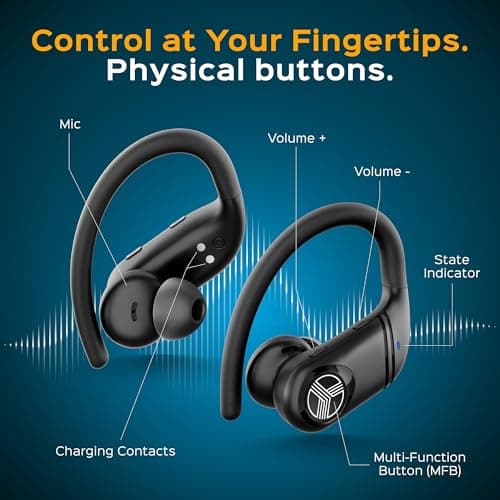 TREBLAB X4 Wireless Earbuds with Earhooks – 253H Battery, Noise Isolating, Bluetooth 5.4 - For Running and Workouts, Noi