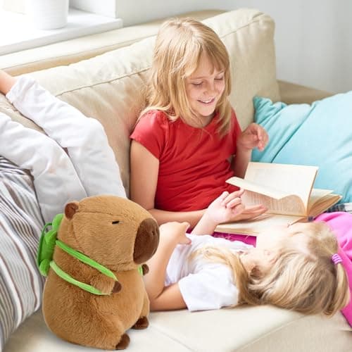 Ditucu Cute Brown Capybara Plush with Turtle Backpack for Kids 13 Inch Hugging Gifts