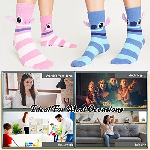 Disney Fluffy Socks Women, Stitch Multipack Slipper Socks - Perfect Gift for Ladies, OEKO-TEX STANDARD 100 Certified Com