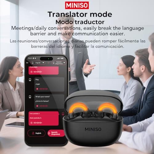 MINISO Real Time AI Translation Earbuds for Travel and Business Support 135 Languages Wireless Headphones with Clip-On D