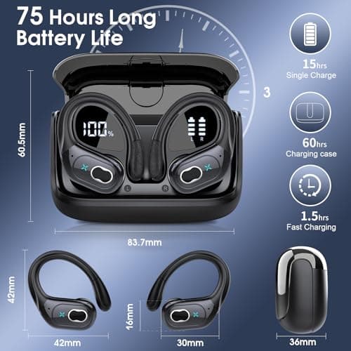 Wireless Earbuds with 75hrs Bluetooth 5.4 for Workout and Running
| Sport Bluetooth Earbuds with Noise Cancelling Mic f