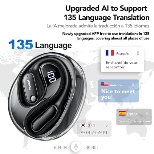 MINISO MS190 AI Translation Earbuds Real Time, 135 Language Translator Earbuds with APP, Open Ear OWS Translating Headph