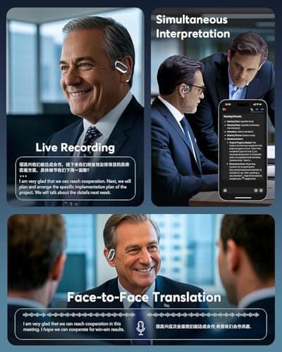 AI Language Translator Earbuds for Travel, Business & Learning - OWS LCD Touchscreen Real-Time Translation - 144 Languag