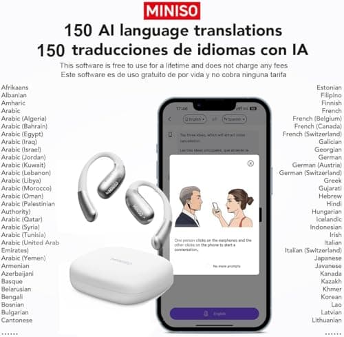 MINISO X28 AI Translation Earbuds White for Travel Business Learning Open Ear Headphones Wireless Bluetooth Air Conducti