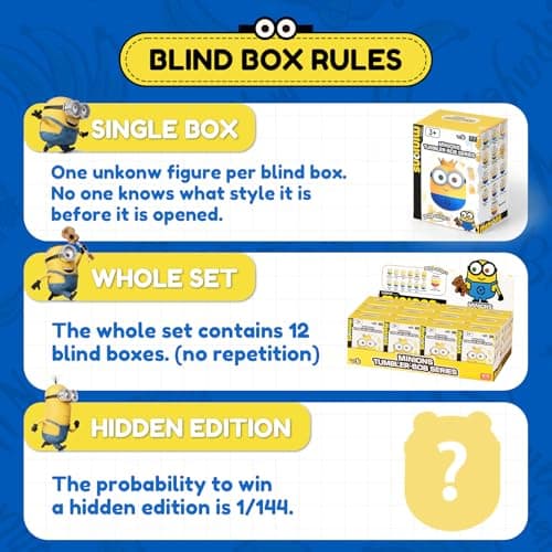 Minions Blind Box Figures for Adults & Kids Ages 3+, Tumbler Bob Series Action Figures, Despicable Me Collectible Toys f