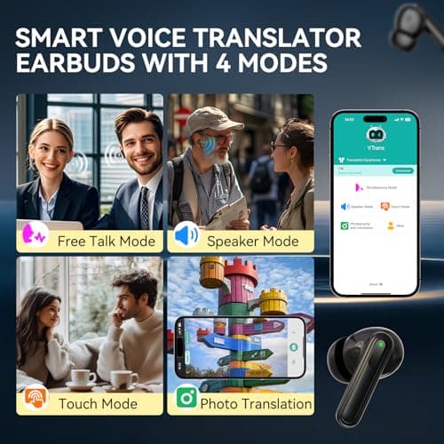 3-in-1 Fast Translation Earbuds 150 Languages & Accents for Real Time Spanish Translation Fit iOS & Android, 2-Year Subs