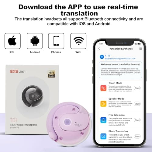 Language Translator Earbuds with 144 Online Languages Real Time Translation Ideal for Travelers Bluetooth 5.4 Clip On Ea