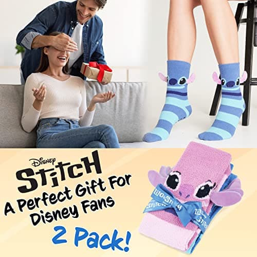 Disney Fluffy Socks Women, Stitch Multipack Slipper Socks - Perfect Gift for Ladies, OEKO-TEX STANDARD 100 Certified Com