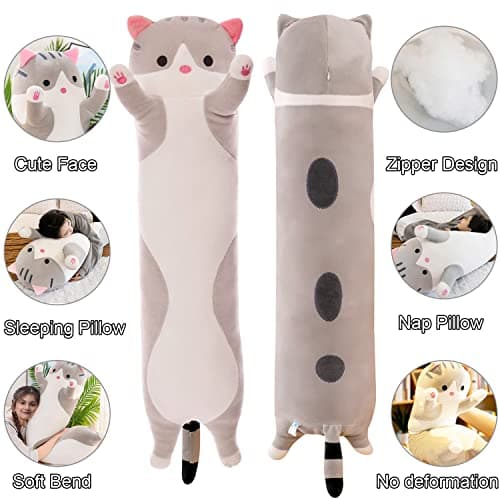 Giant Cat Pillow for Kids and Girlfriend (Gray, 130cm/51.18inch) Soft Hugging Toy for Snuggling